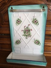 Ancien porte-ustensiles émaillé,décor De Petites pensées,cuisine d'antan,
