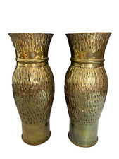 paire de vases douille cuivre martele  artisanat militaire