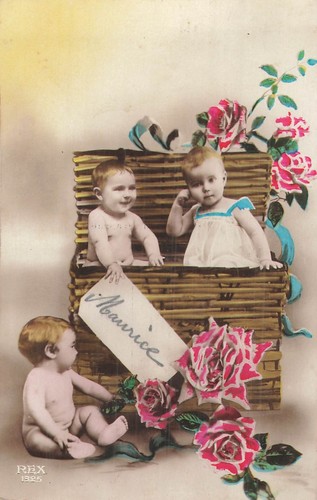 Malle osier bebes roses - cp,