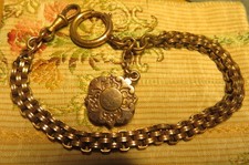 CHAÎNE de MONTRE plaqué OR ancienne GILETIÈRE MAILLE fantaisie 3 rangs PAMPILLE