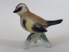Superbe FIGURINE OISEAU CHARDONNERET porcelaine vintage signé W.A 1877 en TBE