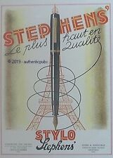 PUBLICITE STEPHENS STYLO ENCRE TOUR EIFFEIL SIGNE CESAR DE 1946 FRENCH AD PUB