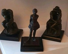 3 Sculptures bronze le baiser de Rodin Edgar la petite danseuse et le penseur