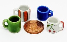 Poupées Maison Céramique Tasses 4 Assorties Modèles Miniature Lot B 1:12 Tumdee