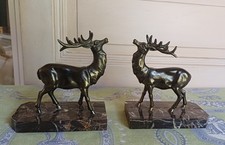 Paire de Serre-Livres - Cerfs sur marbre - Art Déco