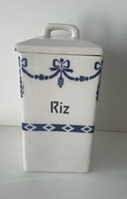 Ancien Pot À Épices RIZ faience Decor Noeud Bleu Vintage deco Cuisine Campagne