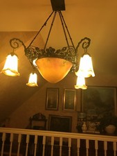 Lustre Vasque Art Déco Pâte de Verre signé "Le Verre Français". SUPERBE !