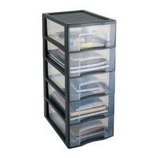 Tag Tower, tour de rangement en plastique gris, 5 tiroirs transparents format...