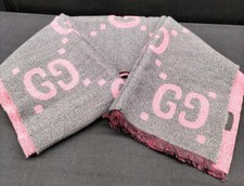 Écharpe jacquard GUCCI laine 90% soie 10% gris/rose 37x190cm BC