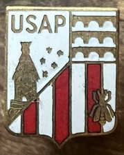 ANCIEN INSIGNE ÉMAILLÉ pour BOUTONNIÈRE . USAP . UNION SPORTIVE ABEILLES PONS .