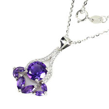 925 Argent Sterling Rond Améthyste 8mm Simulé Zircone Collier 1