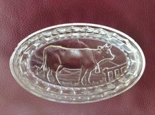 Beurrier de table Ancien Verre Pressé Moulé Figure Vache laitière début 20ème
