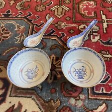 Lot De 2 Vintage Chinese Blue White Painted Porcelain Bowl Jingdezhen Perfect !