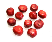 lot de 11 grosses Perles en vrac de corail rouge naturel ,vintage ,1970