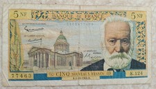 5NF Victor Hugo ( Pour Nouveaux Francs) Usé Mais Bien Conservé 1964