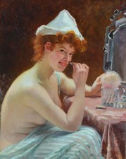 Tableau Ancien portrait jeune Femme Rousse Nue Artiste loge Cirque Louise Landré