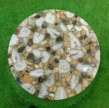 Rond Agate Centre Table Top - 54 " Doré Bord Cristal Accent