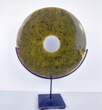 Disque Bi ou PI 30 cm Chine en pierre vert jade, objet ethnique ancien