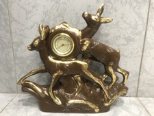 Pendule ancienne à poser en céramique - Horloge biches chasse nature à remonter