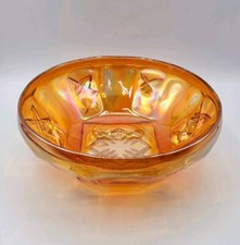 Coupe verre moulé orange irisé Carnival de Fenton décor géométrique Art Déco 