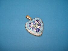 Pendentif  Coeur Bleu en Verre Millefiori Murano Monture Argent Doré