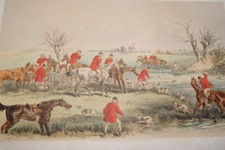 GRAVURE COULEURS ANGLAISE  PRINT CHASSE A COURRE BROWNE 1863 CHEVAUX CHIENS 