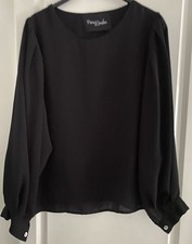 Blouse Noir Fluide Plis Haut Épaules Col Rond Tendance Bateau PARIS LONDON S