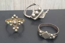 Lot x3 Bague Touareg Perles Argent Thaler Gravé Géométrique Ancien Bijou Afrique