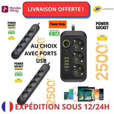 Multiprise 8 en 1 + Ports USB A+1 Type-C /2500W charge rapide +ON/OFF Câble 2M