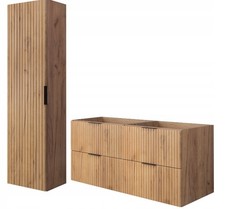 Ensemble sous-lavabo suspendu FLOW 120 cm chêne + armoire murale