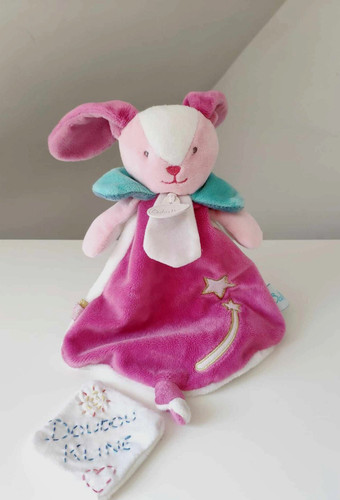 Doudou plat lapin rose - rose, bleu