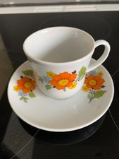tasse à café faïence  fleurs orange flower power vintage années 70's