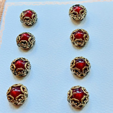 8 boutons ancien laiton avec perle  couleur  grenat fin  XIX eme __ 15 mm