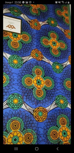 Tissu wax motif bleu - , orange