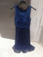 Très jolie robe bleu cocktail marine dentelle Et Voile En Très Bon État 38 M
