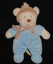 Doudou Ours Bleu ORCHESTRA NICOTOY  Echarpe Bonnet Beige Peluche 21 Cm