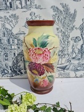 ANCIEN GRAND VASE PORCELAINE FINE PEINT DECOR DE FLEURS ROSE