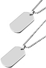 PENDENTIF HOMME FEMME PLAQUE MILITAIRE ACIER + CHAINE PLASTIQUE ( Lot De 2) 