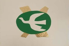 Georges BRAQUE : La colombe sur fond vert, Gravure réhaussée à l'or