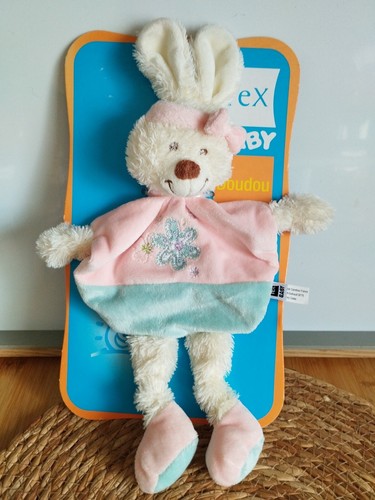 Doudou lapin blanc rose - , fleurs