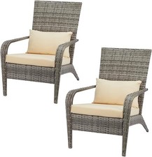 Ensemble de 2 Fauteuils de Jardin Exterieur Adirondack en PE Rotin avec Coussins