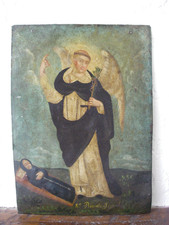 XIXe EX-VOTO espagnol / Huile sur fer Saint Vincent Ferrier tableau religieux