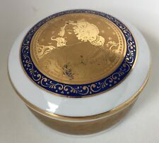 Bonbonnière à médaillon bleue et or en porcelaine de Limoges