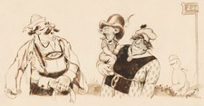 Gustav Traub - Famille Bavaroise Costume Lederhose Bayern Dessin Signé