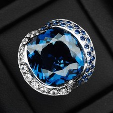 Magnifique bague bicolore en argent sterling 925 fait main topaze bleu fluo...