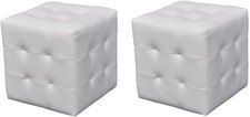 Lot de 2 poufs cubes capitonnés blancs similicuir 30x30x30 cm repose-pieds salon