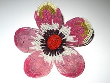 1 FLEUR ANCIENNE EN PERLE DE VERRE-FRENCH ANTIQUE GLASS BEADS FLOWER-N°2