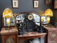 Lot De Deux Lampes En Pâte De Verre Bleues Décor Fleuri