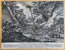 Gravure Johann Elias RIDINGER (1698-1767) "La prise du Loup" allemand / français