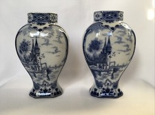 Paire de VASES en Porcelaine de DELFT Dec 500 Années 30 Décor Paysages Bleu